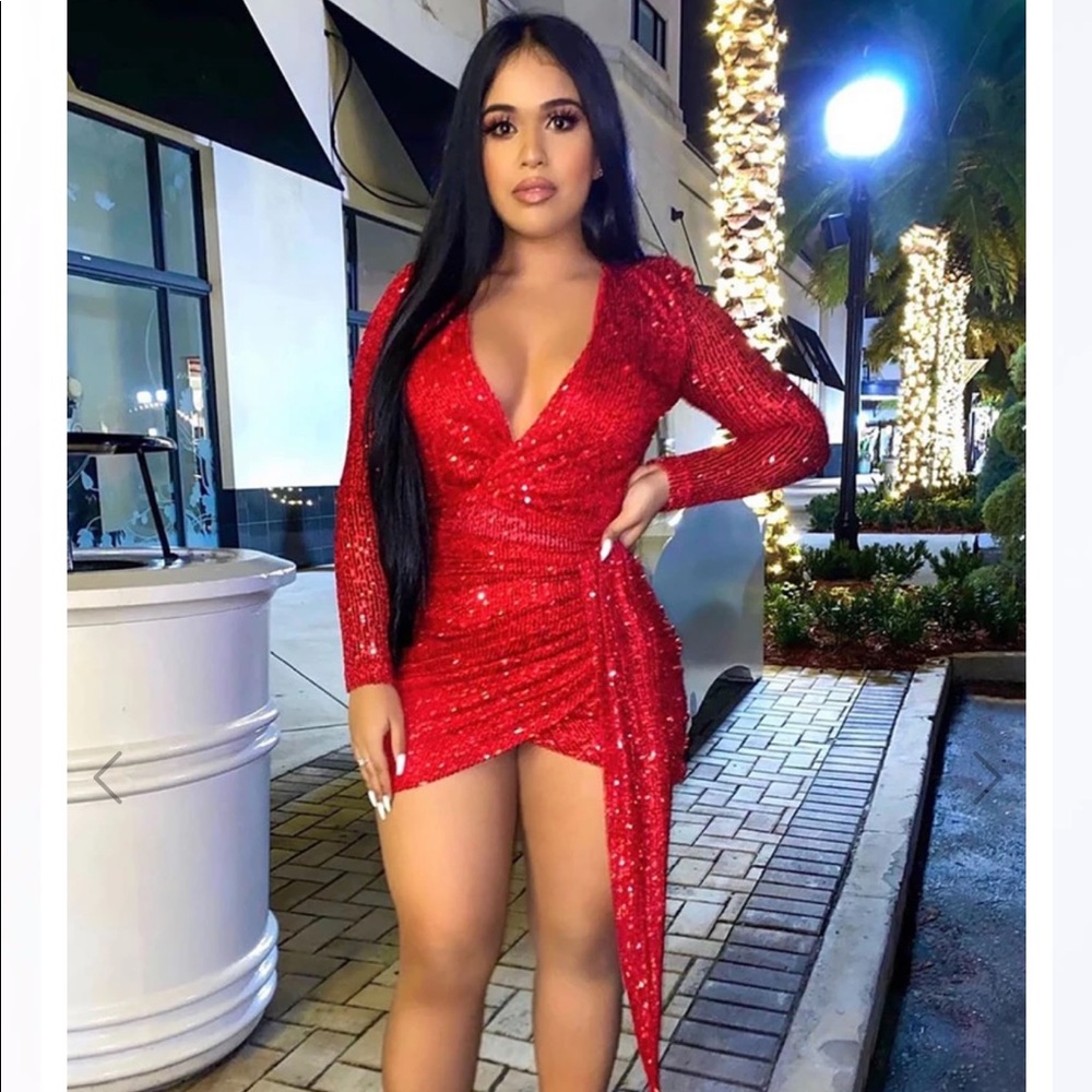 Red sequin mini dress